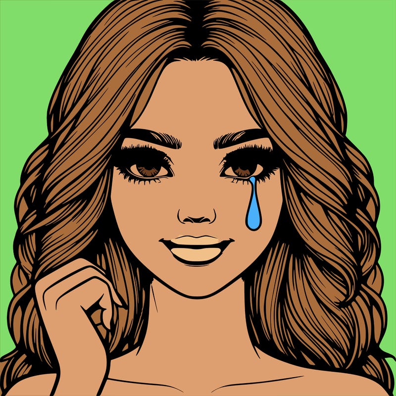 realistic beautiful girl with one tear of joy