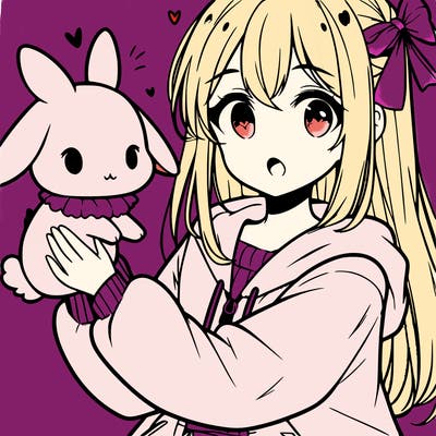 cute anime girl holding a bunny