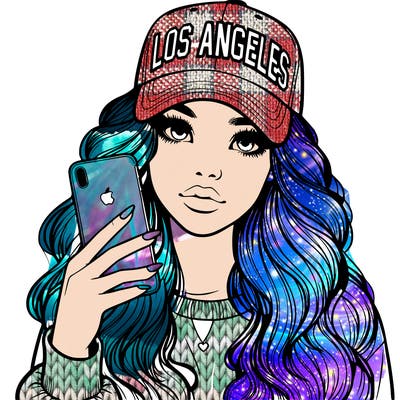 realistic beautiful girl wearing los ángeles cap holding an iphone