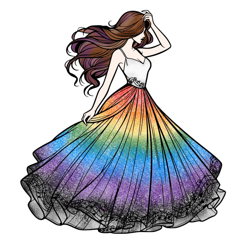 realistic woman with dress flowing in the wind