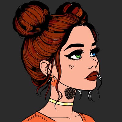 realistic girl with buns on the top of her head