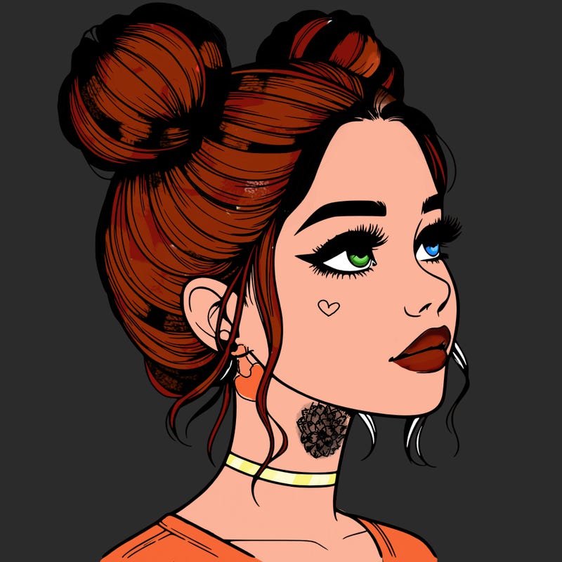 realistic girl with buns on the top of her head