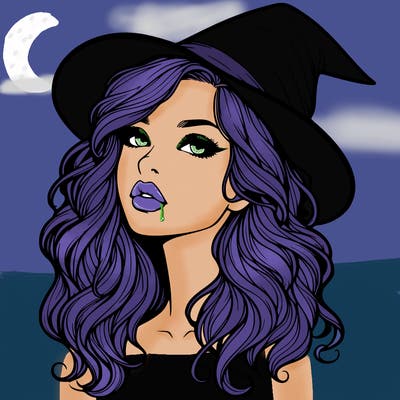 realistic witch girl with wavy hair and lips