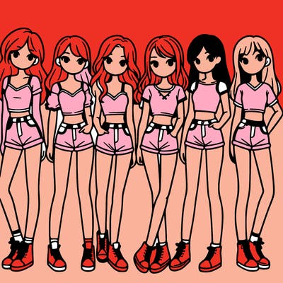 a group of girls wearing crop tops and shorts