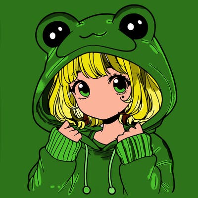a cute teenage girl wearing a frog hoodie