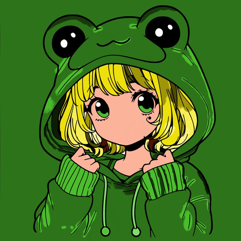 a cute teenage girl wearing a frog hoodie