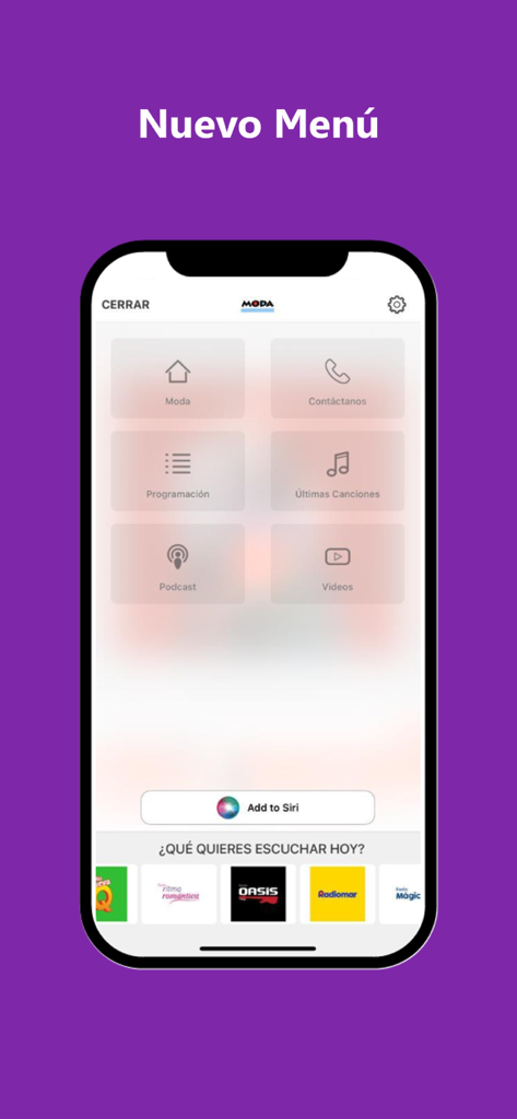 Oigo – Radios fm, podcasts - Nueva interfaz de menú de la aplicación Oigo para radio y podcasts peruanos