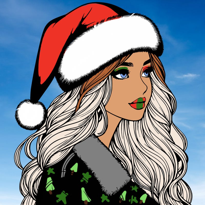 realistic girl in santa hat