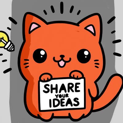 a cute cat saying share your ideas