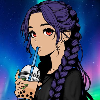 realistic girl with braided hair drinking boba