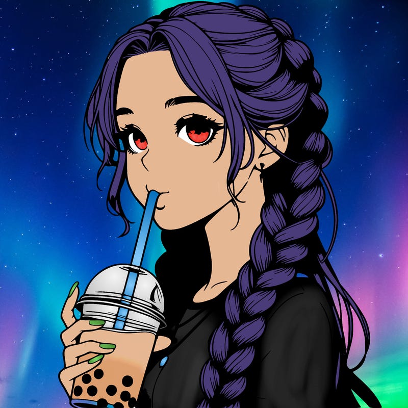 realistic girl with braided hair drinking boba