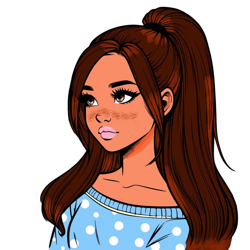 realistic girl with a high ponytail