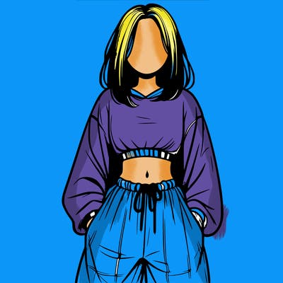 realistic girl faceless with baggy pants and a crop top