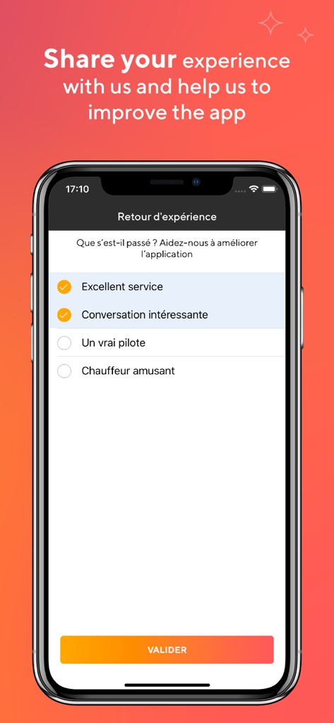 Roby taxi smartphone app screen for rating driver service and experience