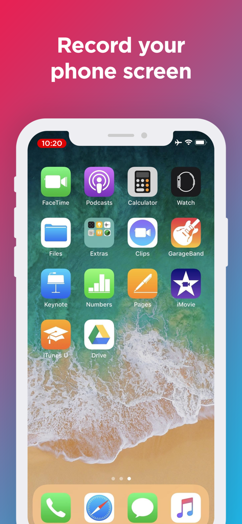 iPhone home screen with apps and a headline saying Record your phone screen