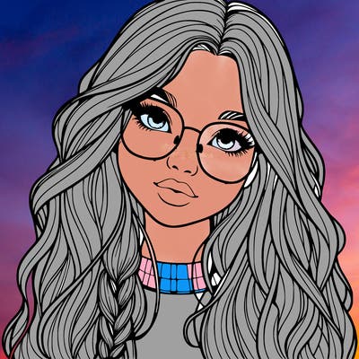 girl with long hair and freckles and glasses realistic