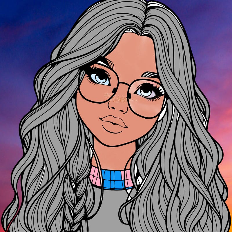 girl with long hair and freckles and glasses realistic
