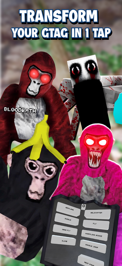 Gorilla Tag Horror Game Mods - Horror themed gorilla skins and mod menu for Gorilla Tag mods app