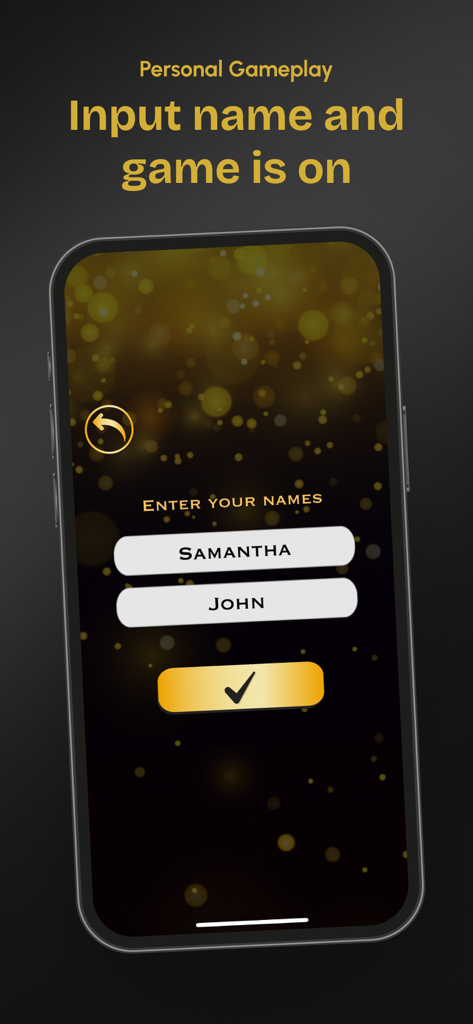 Couples Truth or Dare - Adult - A screen in the Couples Truth or Dare app allowing users to input their names to start the game.