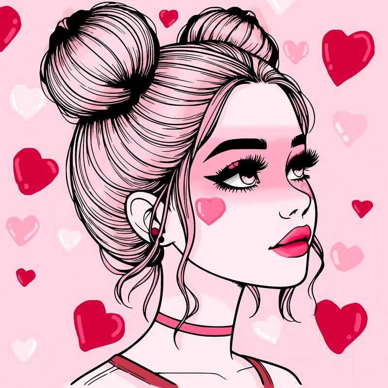 realistic girl with buns on the top of her head