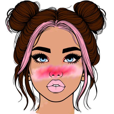 realistic girl with two buns on her hair and lips