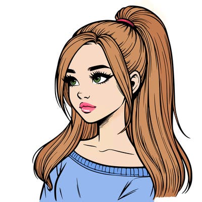 realistic girl with a high ponytail