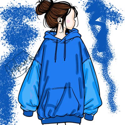 realistic girl with a oversized sweatshirt on and a bun