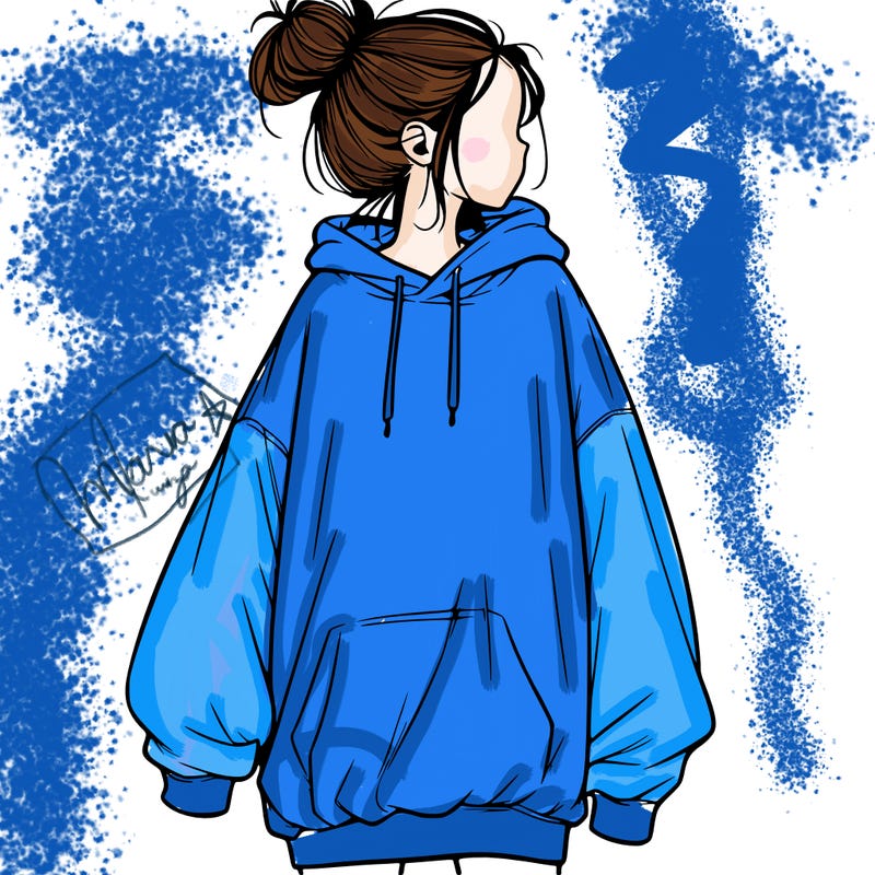 realistic girl with a oversized sweatshirt on and a bun