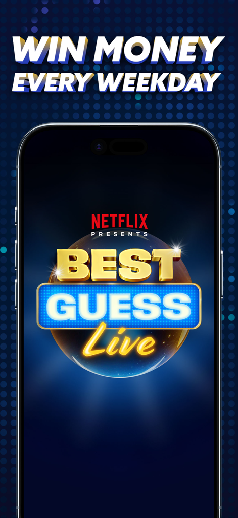 Best Guess Live - Schermata dell'app Netflix Best Guess Live che mostra il logo e il testo vinci soldi ogni giorno feriale