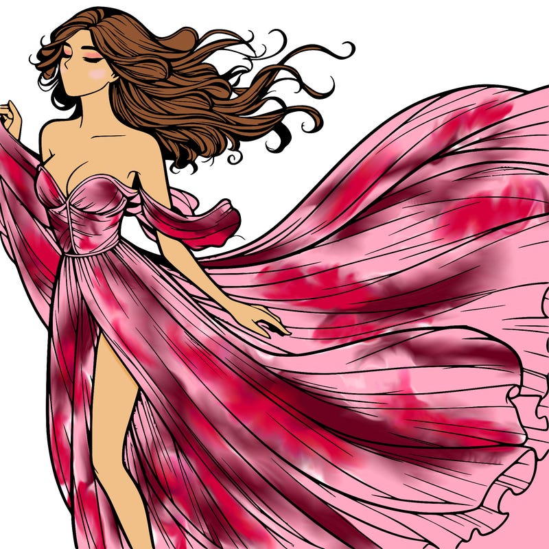 realistic woman in dress flowing the the wind