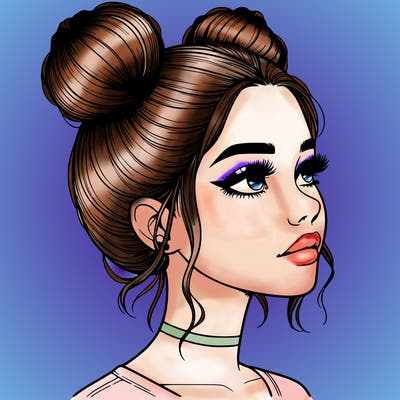 realistic girl with buns on the top of her head
