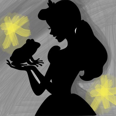 a shadow of a princess holding a frog realistic
