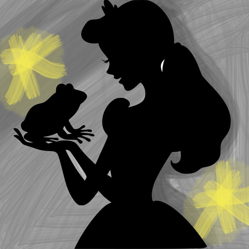 a shadow of a princess holding a frog realistic