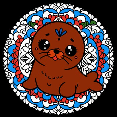 a cute baby seal mandala