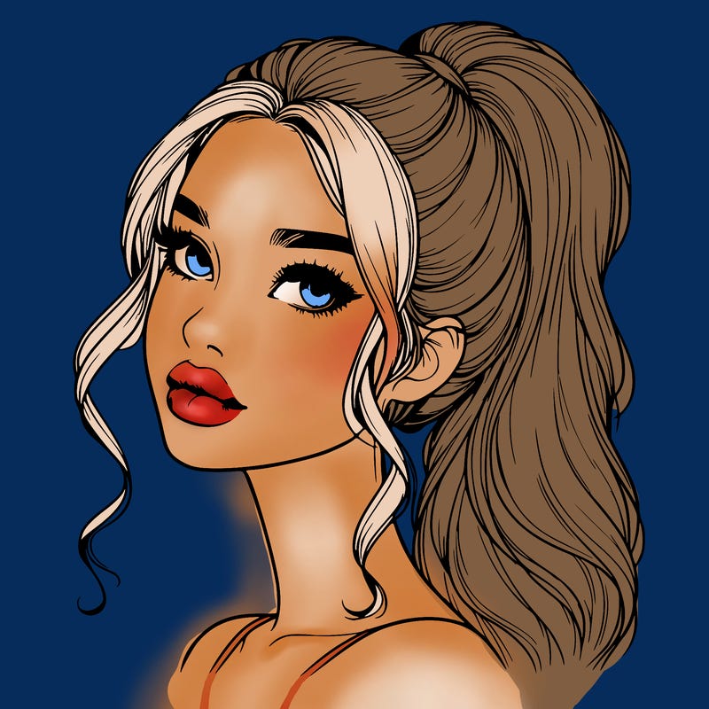 realistic girl with a ponytail on her hair and lips