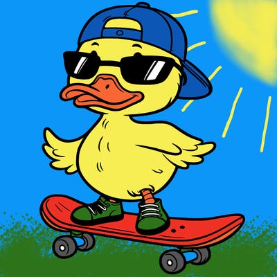 skateboarding duck with cap and sunglasses