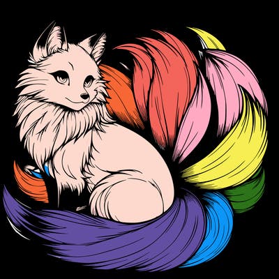 realistic detailed 9 tailed anime fox