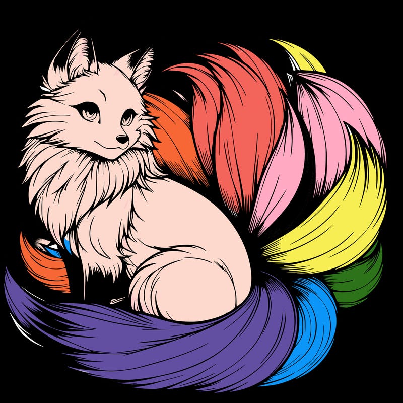 realistic detailed 9 tailed anime fox