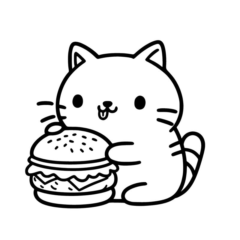 .cat eating a burger