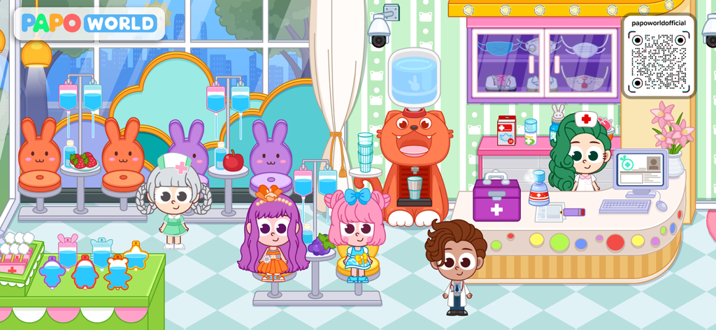 Papo Town: World - Cute cartoon characters in a hospital themed play scene from Papo Town World