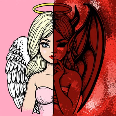 realistic angel half demon