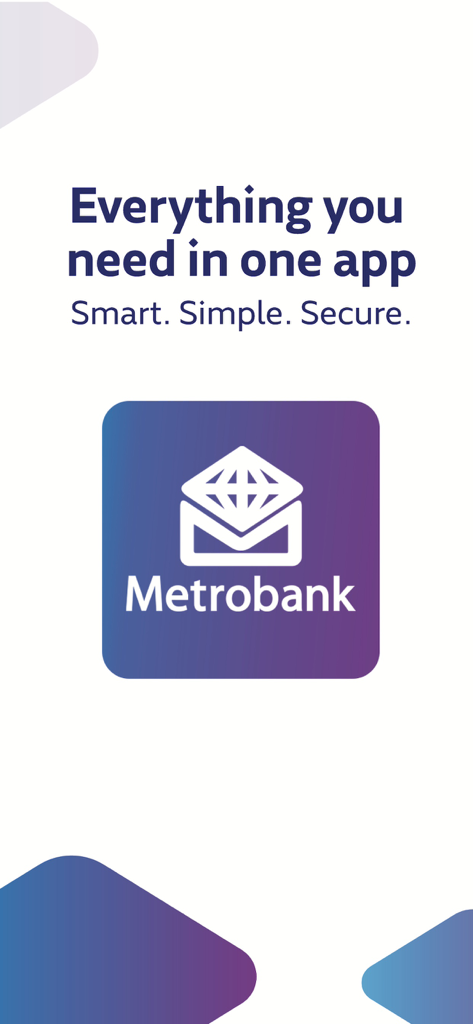 Metrobank App - Pantalla de introducción de la aplicación móvil Metrobank con el logo oficial y el lema Smart Simple Secure