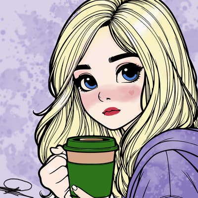 realistic girl drinking coffee