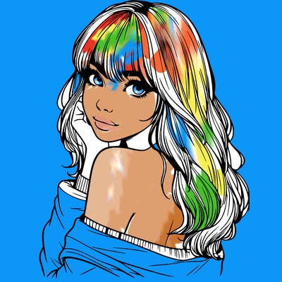 realistic girl with bangs looking over her shoulder