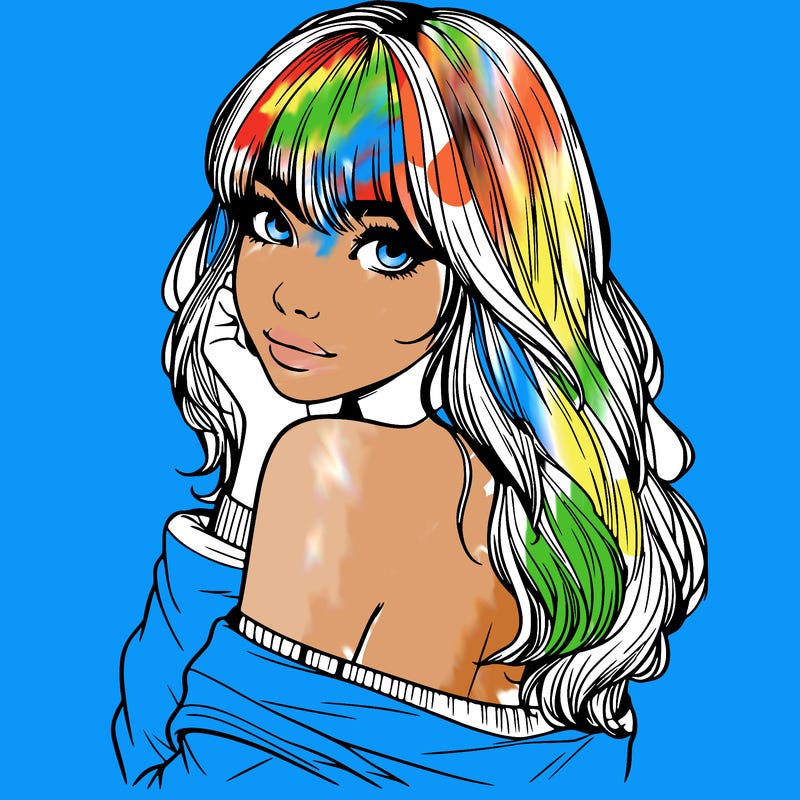 realistic girl with bangs looking over her shoulder