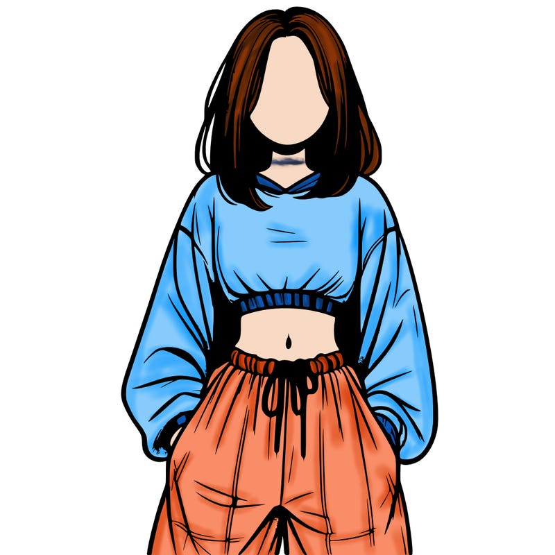 realistic girl faceless with baggy pants and a crop top