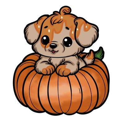 cute little puppy in a pumpkin