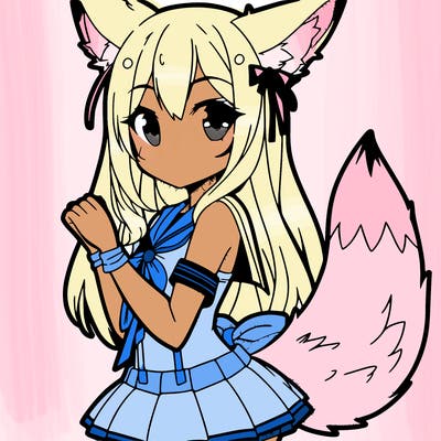 a anime girl with fox ears on the top of her head and a fox tail