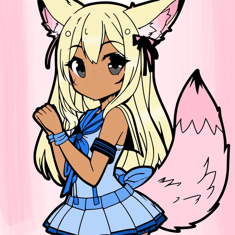 a anime girl with fox ears on the top of her head and a fox tail