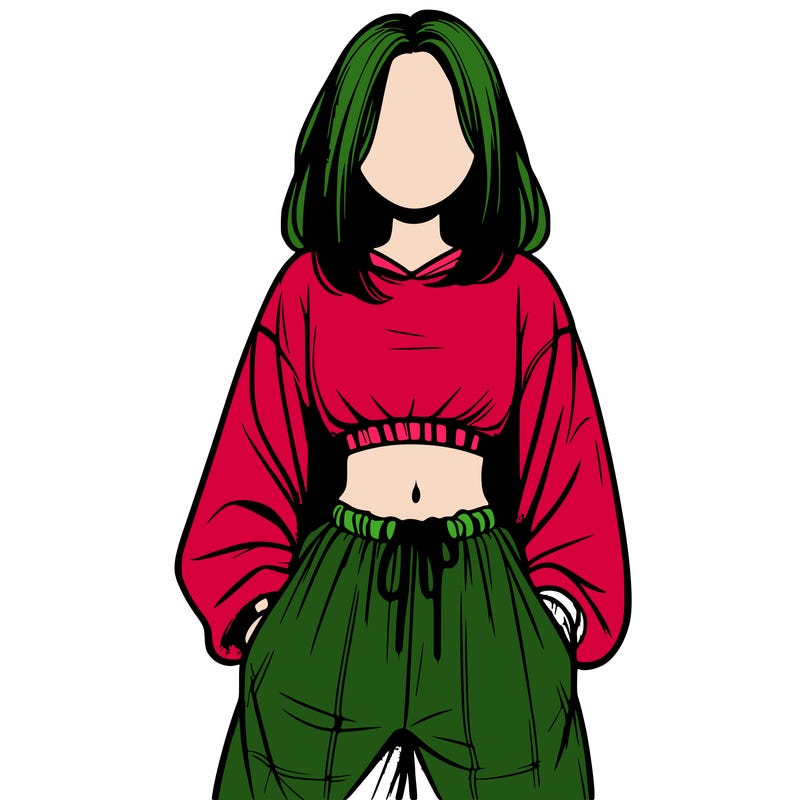 realistic girl faceless with baggy pants and a crop top